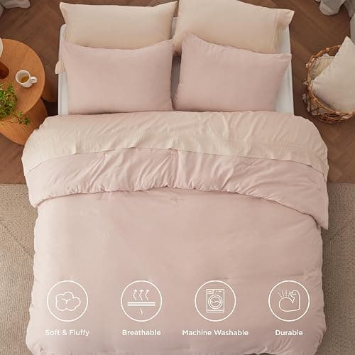 Bedsure King Size Comforter Set, Dusty Rose Soft Prewashed Bedding for All Seasons, 3 Pieces GentleSoft™ Warm Down Alternative Bed Set, 1 Lightweight Comforter (104"x90") and 2 Pillowcases (20"x36") - King - 09 - Dusty Rose thumbnail 4