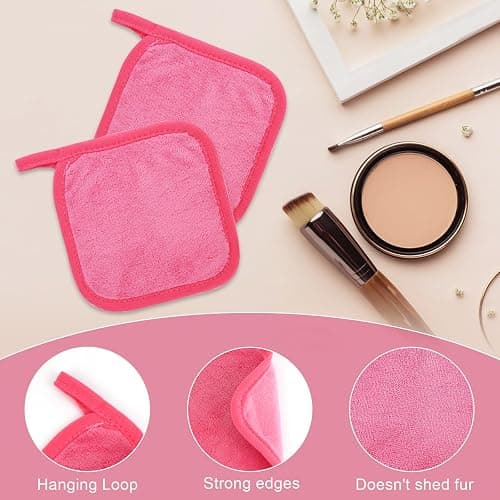 Puomue Makeup Remover Cloth 12 Pack, Ultra Soft and Reusable Microfiber Makeup Remover Towels for All Skin Types, Perfect Face Towels for Women, 6 Inch x 6 Inch, Rose Red thumbnail 3