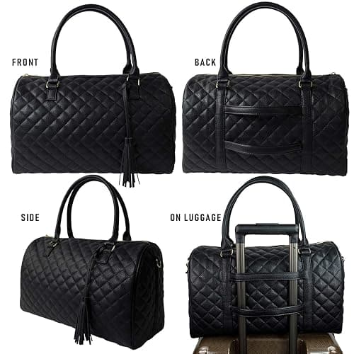 Womens Quilted Weekender Duffle Carry Bags Overnight Travel Handbag Shoulder Tote Trolley Handle Luggage TSA Approved Bag Quad Duffle 43 (Black-03) thumbnail 3