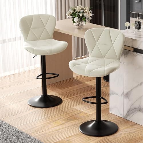 Nalupatio Modern Bar Stools Set of 2, Adjustable Faux Leather Upholstered Swivel Bar Stools, Counter Bar Chairs with Back for Kitchen Island, Cream White - Image 1