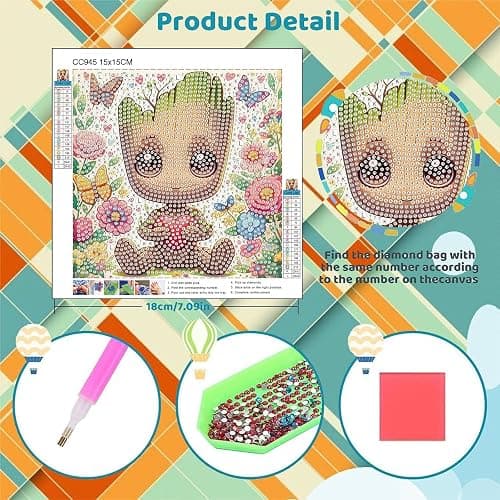 Sretoul 6 Pack Cartoon Diamond Art Kits for Kids- 6 Pack Small Diamond Art Painting, Arts and Crafts for Kids Ages 4-8-12 6X6 Inch thumbnail 3