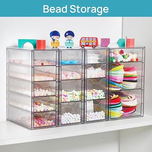 Vtopmart 4 Set Acrylic Desk Organizer with 16 Drawers for Office, Makeup | Clear Storage Drawers for Office Supplies, Desktop Organization for Makeup, Jewelry, Art Crafts, Bead, Pen, Stationary thumbnail 6