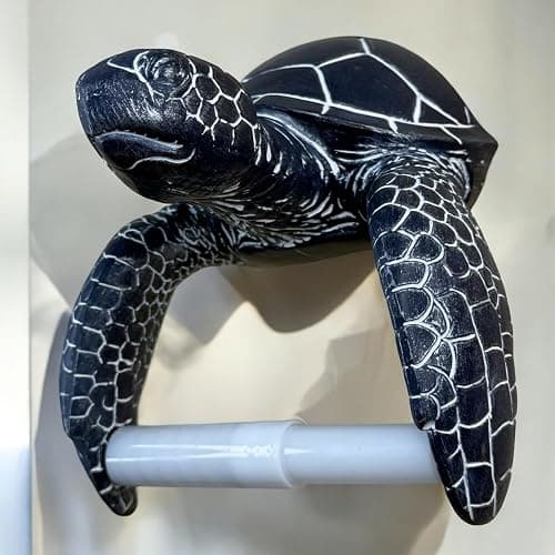 Sea Turtle Wall Mount Toilet Paper Roll Holder Rustic Nautical Dark Navy Blue/White Coastal Decor – Weathered Finish thumbnail 8