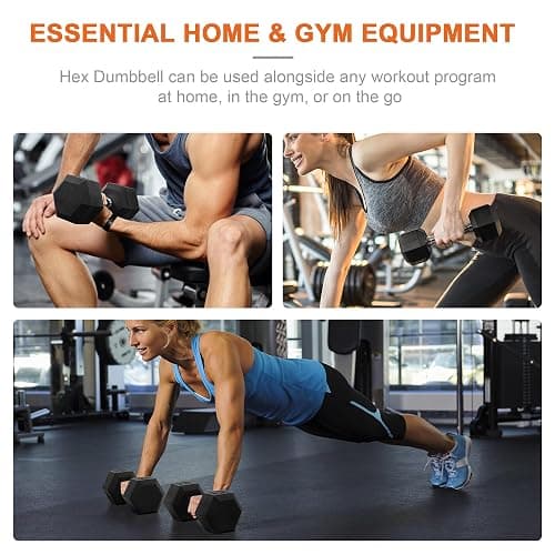 Fitvids Rubber Encased Hex Dumbbell, Hand Weights with Anti-Slip Cast Iron Grip for Exercise & Fitness, Weights Dumbbells Set of 2 for Strength Training, 5-50 LBS Pair thumbnail 5