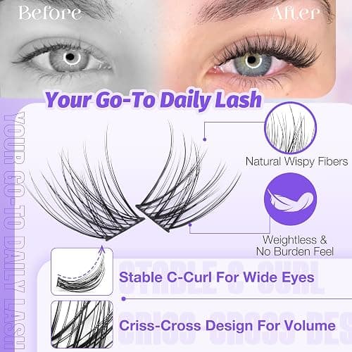 Wispy Lash Clusters Natural Eyelash Clusters C Curved Individual Lashes 10-16mm Cluster Eyelash Extensions Soft Lash Extension DIY at Home Cluster Lashes by Lanflower thumbnail 3