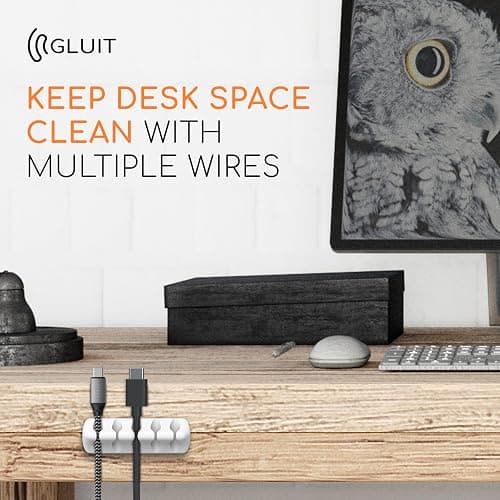 Cord Organizer for Desk, Nightstand Cable Holder, 5 Pack, Multislot, White | GLUIT Adhesive Charger Organizer, Cable Management for Desk Car Office Home College Dorm Room Cable Clips for Cords thumbnail 8
