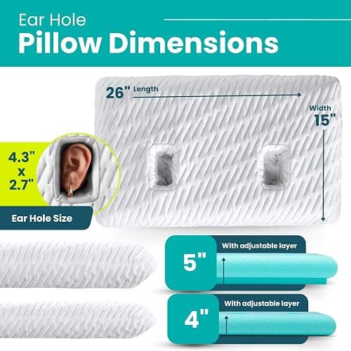 BLISSBURY Ear Pillow with Hole | Ear Piercing Pillow | Adjustable Memory Foam with for chondrodermatitis CNH | Piercing Pillow for Side Sleepers thumbnail 6