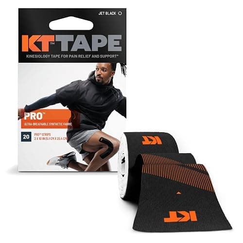 KT Tape, Pro Synthetic Kinesiology Athletic Tape, 20 Count, 10” Precut Strip - Jet Black - Image 1