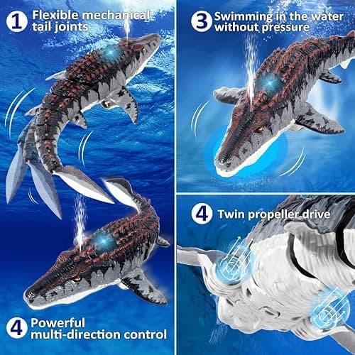 fromeasy Mosasaurus Dinosaur Toys, Upgrade Remote Control Water Toy, Pool Toys for Kids Ages 4-8, RC Dino with Light and Spray Water for Swimming Bath Lake Ocean Christmas Birthday Gift thumbnail 5