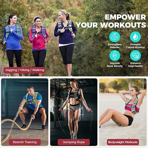 BAGAIL Weighted Vest, 5lbs/8lbs/10lbs/12lbs/15lbs/20lbs/25lbs/30lbs Weight Vest with Detachable Phone Pouch, Rucking Vest for Women, Men, Walking, Weight Loss, Training, Running - 12 lb - Black thumbnail 7