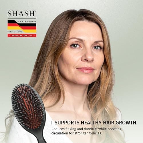 SHASH Since 1869 Hand Made In Germany - Nylon, 100% First Cut Boar Bristle Brush Suitable For Normal to Thick Hair - Gently Detangles, No Pulling or Split Ends - Softens Improves Texture, (Medium) thumbnail 6