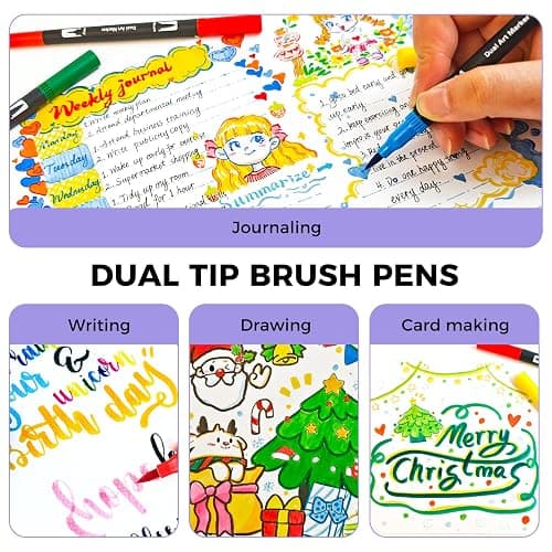 Artecho 120 Colors Markers for Adult Coloring Books, Dual Tip Markers for School, Fine and Brush Tip for Adults Coloring Books, Calligraphy, Drawing, Sketching thumbnail 5