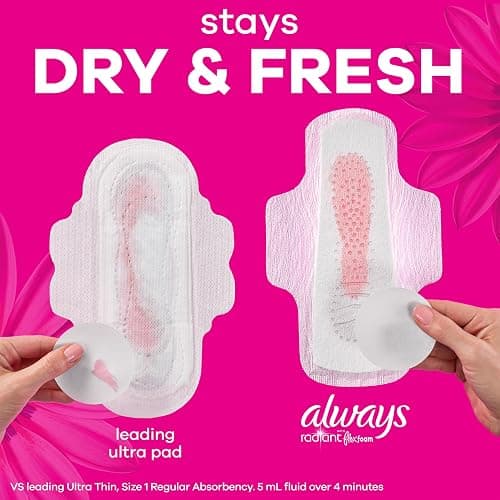 Always Radiant Feminine Pads for Women, Flexfoam Pads with Wings, Size 1, Regular Absorbency, Lightly Scented, 90 Count (3 Packs of 30) thumbnail 9