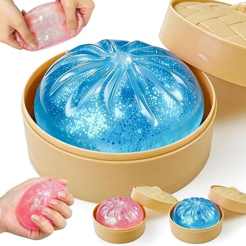 Dumpling Squishies,3.4inch Colorful Dumpling Stress Balls, Fidget Sensory Toy, Squeeze Dough Ball Stress Relief Hand Toys with Food Steamer,Dumpling Squishy Mystery Box, 2 Colors Random (1pack) - Image 1