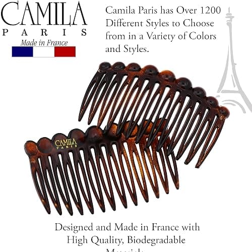 Camila Paris CP33/2 French Hair Side Comb Small Tortoise Shell French Twist Hair Combs Decorative, Strong Hold Hair Clips for Women Bun Chignon Up-Do Styling Girls Hair Accessories, Made in France thumbnail 7