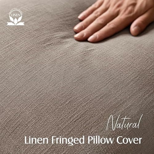 Foindtower Set of 2 Decorative Linen Fringe Throw Pillow Covers Boho Farmhouse Cushion Cover with Tassels Soft Accent Pillowcase for Couch Chair Sofa Bed Living Room Home Decor,20×20 Inch,Brown Tan thumbnail 2