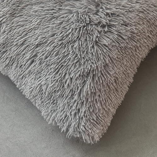 FOPPA Plush Comforter Cover Set Queen - Ultra Soft Fuzzy Gray Bedding 3 Pieces (Faux Fur Duvet Cover + 2 Shaggy Pillow Cases) Fluffy Bed Set thumbnail 7