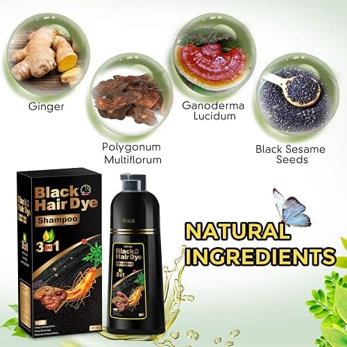 Hair Dye Shampoo 3 in 1 for Gray Hair, Herbal Ingredients Natural Shampoo Hair Dye for Women Men (Black) thumbnail 4