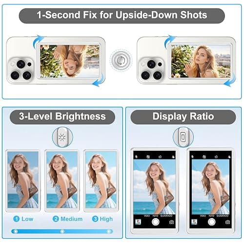 NOLYTH Selfie Monitor Screen iPhone: Magnetic Wireless Phone Back Camera Monitor for Content Creator Photo Video Recording Bluetooth Remote 4.02-inch Display Ideal for Vloggers White thumbnail 4