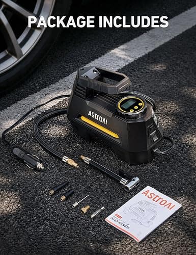AstroAI AIRUN H Tire Inflator Portable Air Compressor, 12V DC Tire Inflator, Auto Shut-Off with Digital Pressure Gauge & LED Light, Fast Inflation for Ca, Motorcycle, Bike Tires, 9.8Ft Cord, Yellow thumbnail 9