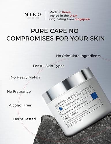 NING DERMOLOGIE Clay Mask for Face & Sensitive Skin: Triple Mud Formula Deep Cleans Pores Reduces Acne Balances Oil & Improves Texture - 3.88 Oz thumbnail 2
