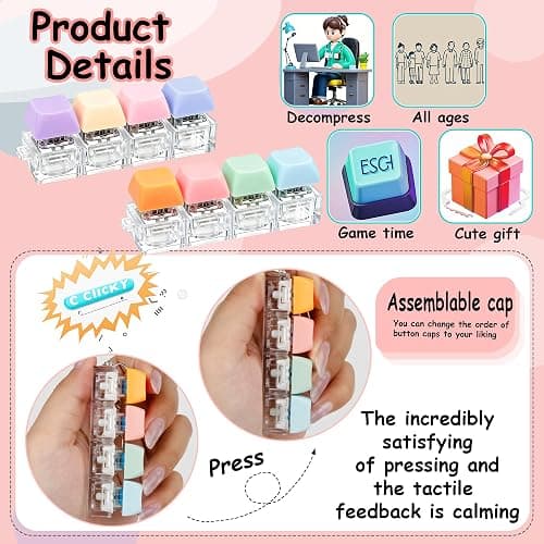 2 PCS Keyboard Fidget Toy, Keyboard Fidget Keychain 4-in-1 Keyboard Decompression Button Finger Clicker Toys, Button Stress Relief Fidget Gifts to Relief Stress (Purple Blue Pink Orange) thumbnail 4