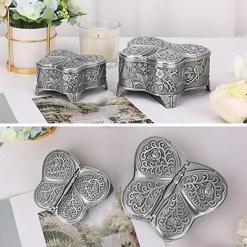 Hipiwe Vintage Metal Jewelry Box Butterfly Shape Trinket Box Decorative Metal Small Jewelry Storage Box for Rings Necklaces Earrings Organizer Keepsakes Box Gift for Women thumbnail 5