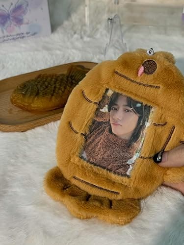 Mandu Deco Taiyaki Plush Photocard Holder, Japanese Fish Waffle Snack Soft Plush Photocard Holder Cover Protective Case Card Sleeve, Two Pockets, fits toploaders and airpods thumbnail 2