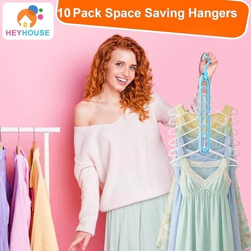 HEYHOUSE Closet Organizers and Storage,College Dorm Room Essentials,Pack of 10 Multifunctional Organizer Magic Space Saving Hangers with 9 Holes Storage Organization for Wardrobe Closet thumbnail 9
