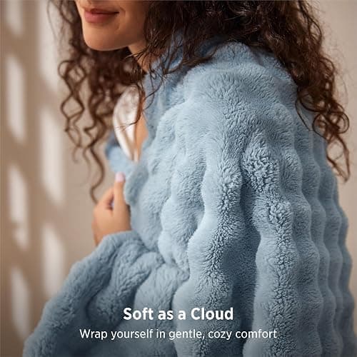 Bedsure Cloud Bubble Blue Throw Blanket for Couch, 50"×60" | Lightweight Decorative, Blue Gifts for Women, Fleece, Couch/Sofa/Bed, Soft, Cute, Room Decor thumbnail 4