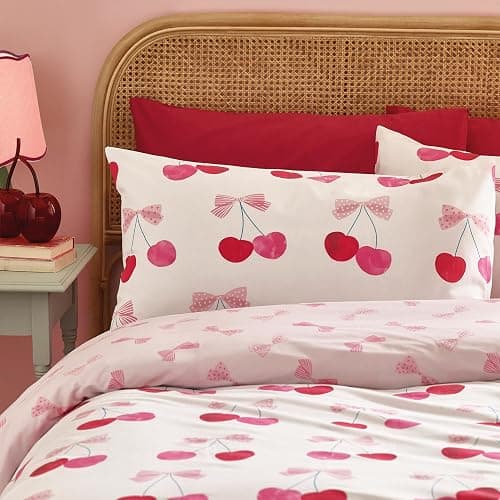 Catherine Lansfield Cherries and Bows Reversible Single Duvet Cover Set with Pillowcase Pink thumbnail 3