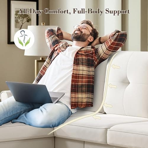 Welzona Sectional Couches for Living Room, 83" Velvet Modern 3 Seater Sofa, L Shaped Couch with Ottoman, Small Sectional Couch Sofas for Living Room, Bedroom, Apartment, Office, Beige Sofa - Beige White - 83" L Shaped thumbnail 5