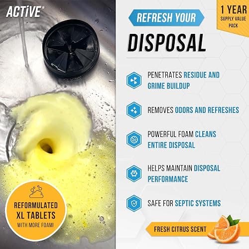 Garbage Disposal Cleaner Deodorizer Tablets - 24 Pack, New Powerful XL Foaming Tablet - Fresh Citrus Foam Sink Garburator Disposer Freshener, Natural Kitchen Drain Cleaning Care - 1 Year Supply thumbnail 2