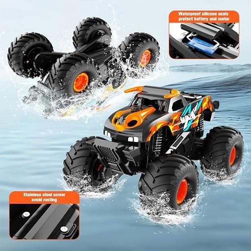 Remote Control Car Monster Truck Toys,4WD Waterproof Off-Road RC Cars for All terrian,1:16 Amphibious Hobby Pick-up Truck Toy Vehicle Gifts for Boys Girls Presents Age 8 9 10 11 12+ thumbnail 5