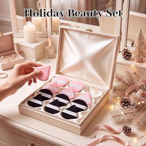12 Pack Powder Puffs Triangle with Polka Dot Ribbon, Pink Black Velour | Soft Triangle Makeup Puff Face Setting Powder Sponge for Loose Powder Setting or Concealer Sponge thumbnail 6