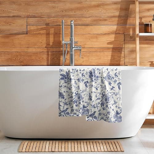 Giwawa Chinoiserie Flowers Hand Towels Blue Leaves Decorative Bath Towel Set of 2 Soft Absorbent Towel for Kitchen Guest Room Bathroom Gym Decor - Blue Chinoiserie Flower thumbnail 7
