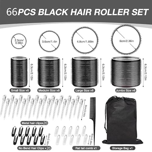 Hair Rollers for Women, Rollers Hair Curlers, 24 Pcs in 4 Sizes(60/48/36/25 Mm) with 40 Stainless Steel Clips, Self Grip Holding Rollers for Hair, Long, Medium, Short, Storage Bag, Comb thumbnail 2