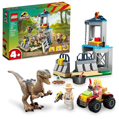 LEGO Jurassic Park Velociraptor Escape 76957 Learn to Build Dinosaur Toy for Boys and Girls; Gift for Kids Aged 4 and Up Featuring a Buildable Dinosaur Pen, Off-Roader Vehicle and 2 Minifigures - Image 1