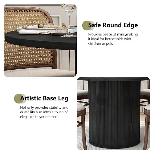 weselon 47 inch Round Dining Table for 4, Kitchen Table Dinner Table with 2-Layer Storage Shelf and Wood Slide Door for Home Dining Room Living Room (Black) thumbnail 6