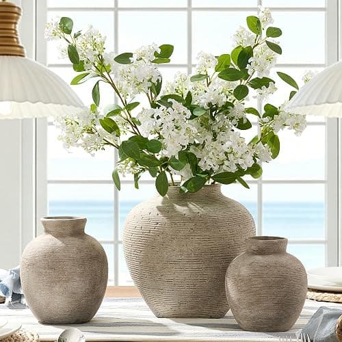 Vanselia Ceramic Flower Vase Home Decor - Farmhouse Table Vases Rustic Vintage Living Room Kitchen Bedroom Decorations for House Book Shelf Office Coffee Desk Dining Fireplace (7.4" Retro) thumbnail 5