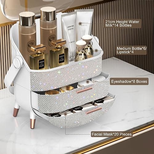 Teen Girls Gift Makeup Organizer,Skincare Organizer Jewelry Storage,Cosmetics Storage and Display Case,Make Up Holders and Organizers for Countertop,Bathroom Organizer (Pearl White) thumbnail 4