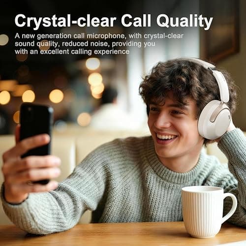 LORELEI QC30 Hybrid Active Noise Cancelling Headphones,Over-Ear Wireless Bluetooth,Beige Protein Leather, Active Noise Control & Transparency Mode,Deep Bass, Built-in Mic thumbnail 7