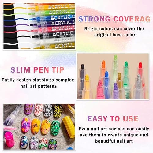 IONSGAKO 12 Colors Nail Art Pens Set Nail Polish Pens Nail Art Drawing Pen Quick Dry Waterproof Nail Art Painting Pens kit for Home DIY Nail Art Design thumbnail 3