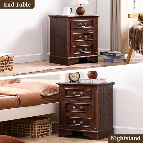 3 Pieces Farmhouse Dresser Nightstand Sets Chest of Drawers for Bedroom | 7-Drawer 55" W Dresser & 3-Drawer Nightstand Sets Rustic Wood Bedroom Furniture Set for Home Hallway Dark Brown thumbnail 6