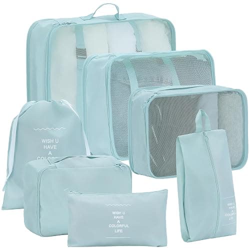 CENICENI 7 Set Packing Cubes for Travel, Gifts for Women Mom, Suitcase Organizer Bags for Luggage with Hanging Toiletry Bag and Shoe Bag, Vacation Essentials Travel Accessories Baby Blue - Image 1