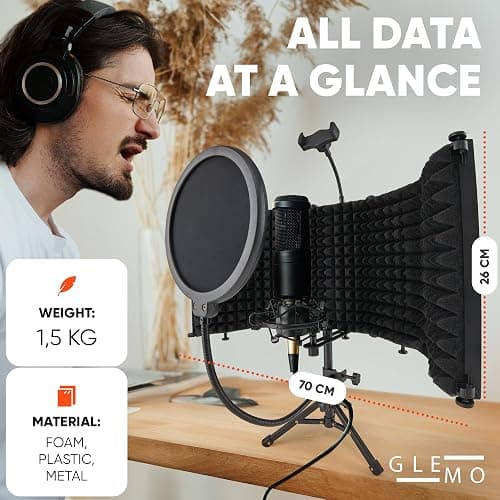 Glemoriol Microphone Isolation Shield with Phone Holder, Pop Filter & Desktop Stand – Sound Proofing Studio Setup for Enhanced Sound Quality | Home Recording, Podcast Equipment & Sound Production thumbnail 8