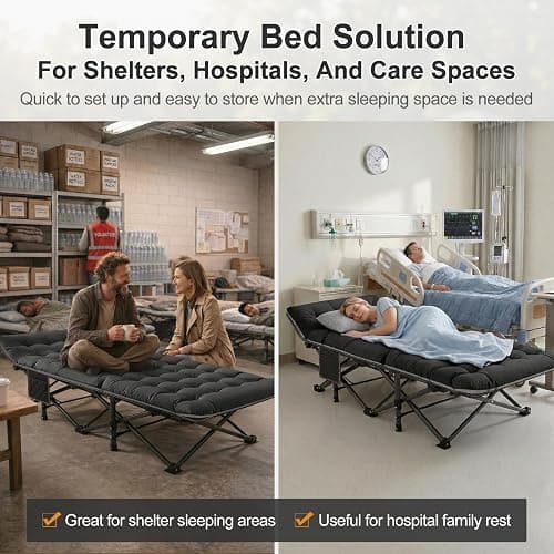 ABORON 2PK XXL Camping Cot for Adults 900LBS - 78"×32" Oversized Folding Bed with Mattress Pad, Heavy Duty 1200D Oxford Outdoor Cot with Carry Bag thumbnail 8
