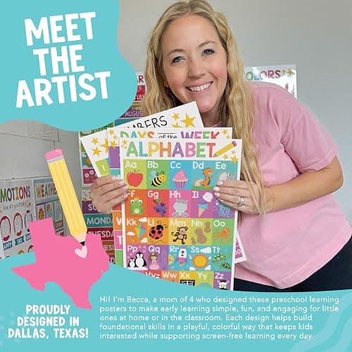 Hadley Designs 16 Educational Posters for Toddler Learning Activities - Laminated Pre-K Posters for Toddlers 1-3, Homeschool Essentials & Preschool Learning Activities, Kindergarten Classroom Decor thumbnail 2
