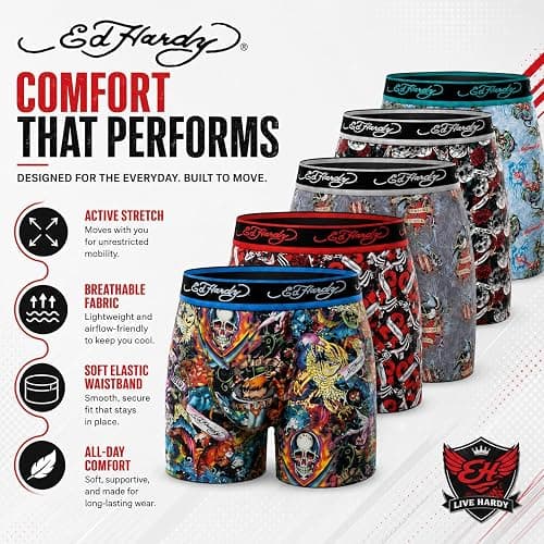 ED HARDY Mens Boxer Briefs Breathable Underwear Durable Boxers Multipack thumbnail 3