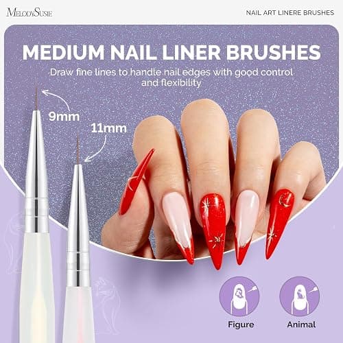 MelodySusie 5Pcs Nail Art Liner Brushes Sizes 5/7/9/11/20mm | Gel Polish Painting Art Design Pen Set for Thin Long Lines, Tiny Details, Fine Drawing, Delicate Coloring thumbnail 4